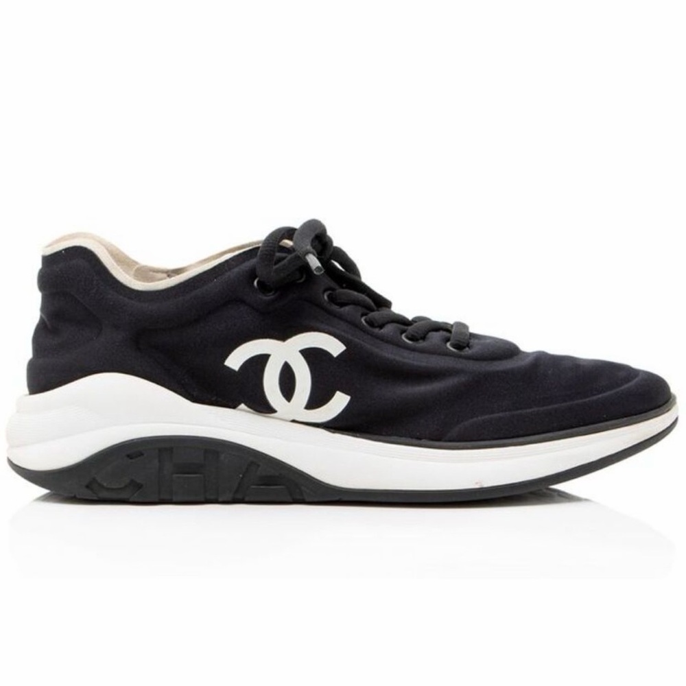 CHANEL black and white nylon Athletic Shoes / Sneakers